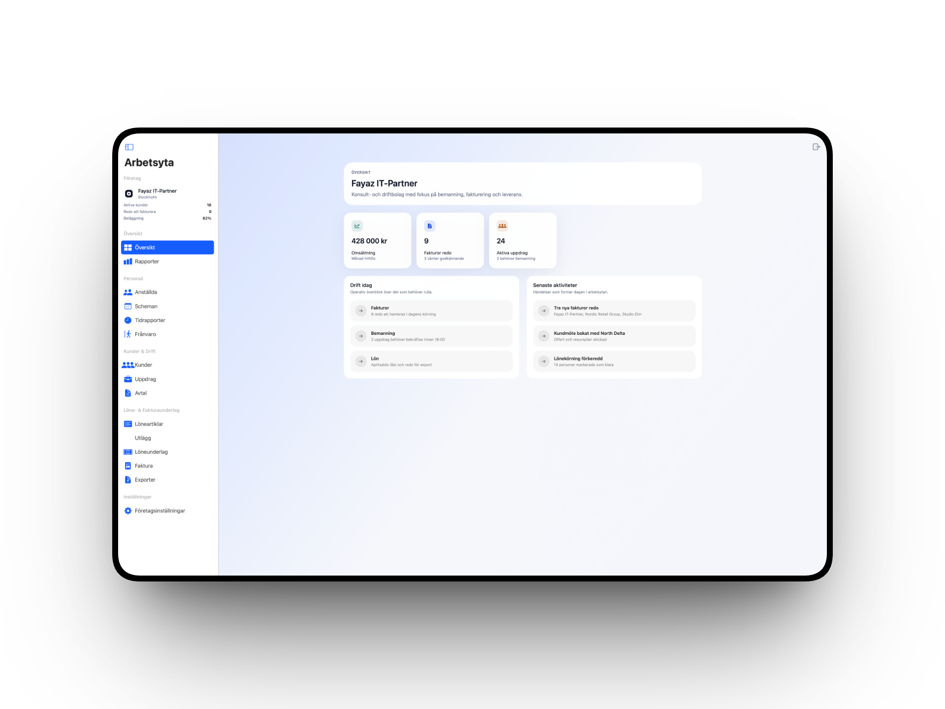 Monitora admin-vy på iPad